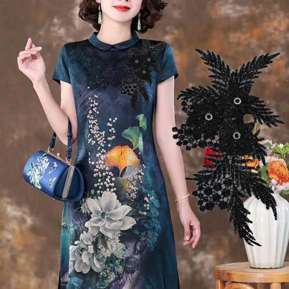

Embroidery Patch Eco-friendly Lace Collar Polyester Versatile Useful 3D Lace Rhinestone Embroidery DIY Costume Decor