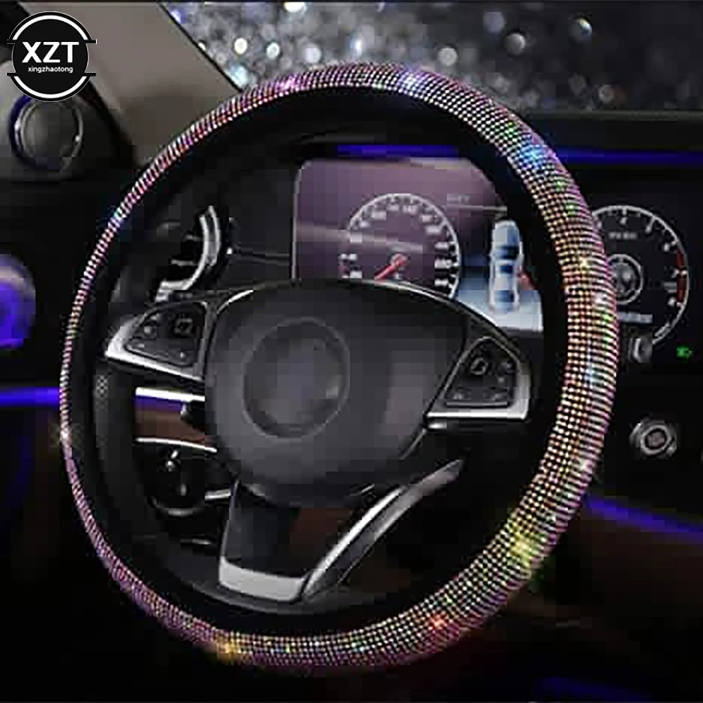 

Чехол на руль со стразами 14,5-15 дюймов и сверкающим кристаллом и бриллиантами, дышащая противоскользящая защита руля автомобиля