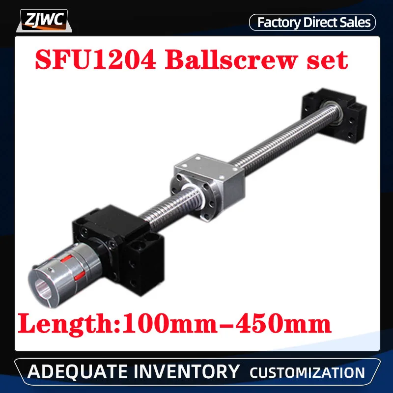 

1 SET 12mm Machined RM1204 Ball Screw SFU1204 100mm-450mm C7 Roller Ballscrew With Single Ball Nut+End support For CNC Parts