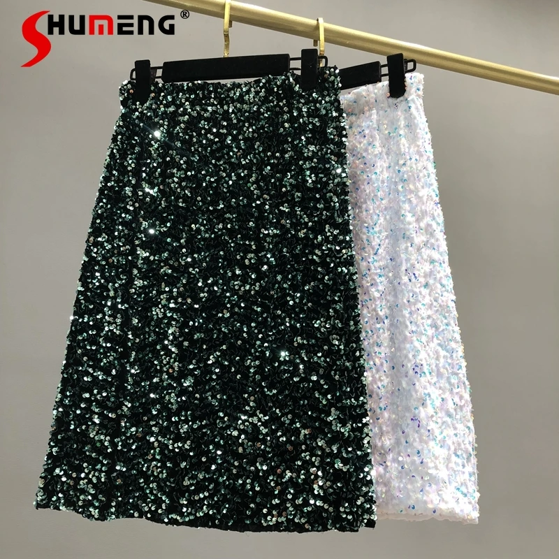 

Женская Юбка-миди с блестками, облегающая юбка с блестками и высокой талией, весна 2022