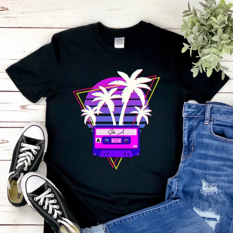 Вапорайзер закат Кассетная лента Ретро волна синтволна Эстетическая одежда 1980s