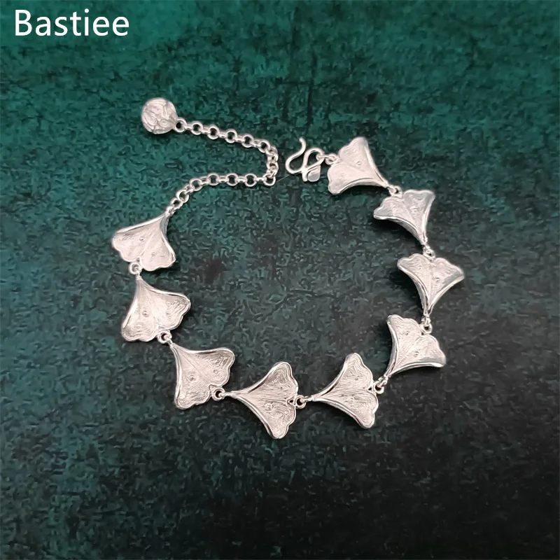 

Bastiee S999 Sterling Silver Bracelet for Women Chinese Ginkgo Leaf Pulsera Ethnic Miao Handmade Envio Gratis браслет