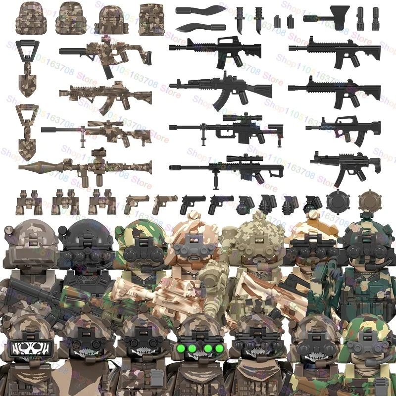 Фото MOC военные солдаты, фигурки кукол, строительные блоки, аксессуары, модель в сборе, игрушки, подарки на Хэллоуин WM6147 WM6168 WM6169 №1
