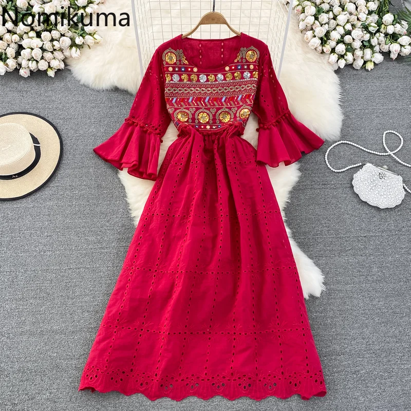 

Nomikuma Vestidos De Verano Mujer 2022 расклешенные рукава Вышивка Ажурные платья для женщин 2022 богемные элегантные Ropa Mujer