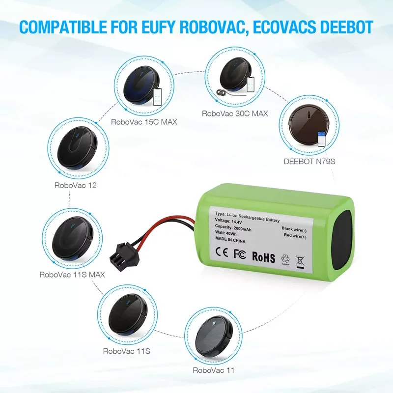 

14.4V 2800mAh 18650 Li-ion Battery for Conga Excellence 990 Ecovacs Deebot N79 N79S DN622622 RoboVac 11 11S RoboVac 30 Etc.