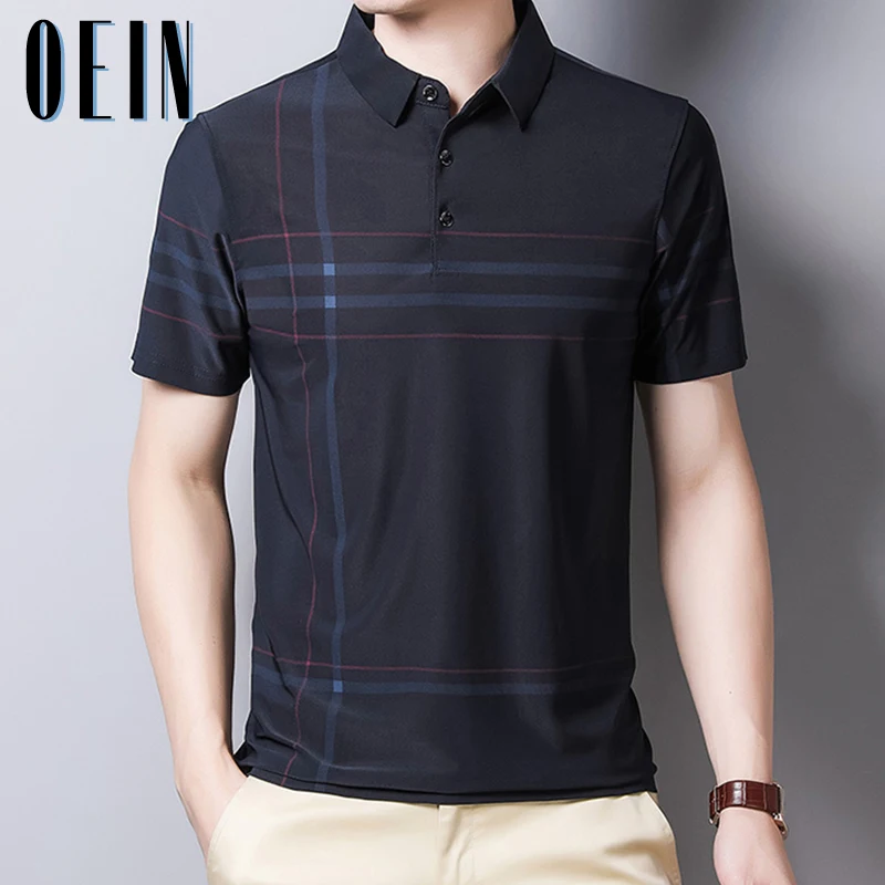 

Повседневная мужская рубашка-поло OEIN, Новинка лета 2022, брендовая деловая рубашка-поло с короткими рукавами и отложным воротником, облегающая цветная рубашка-поло для мужчин