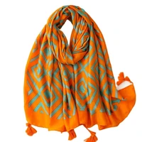 2022 autumn winter women wrap warm shawl orange diamond scarf geometric tassel scarves cotton lady pashmina bufanda muslim hijab