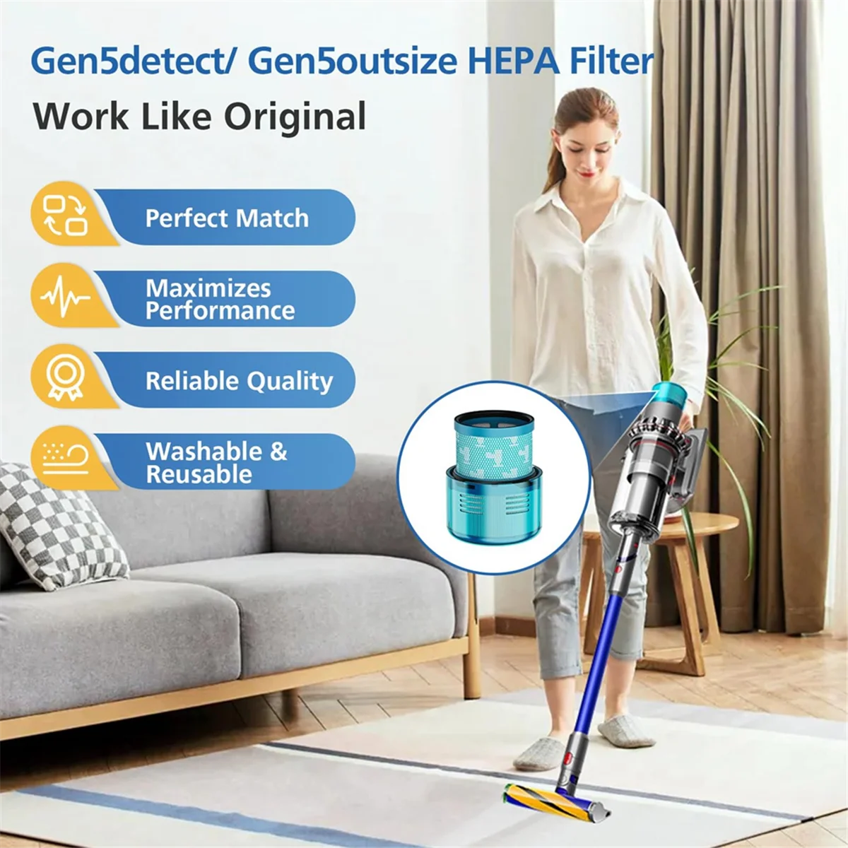Сменный фильтр для Dyson Gen5 gen5detecct Gen5Outsize беспроводных пылесосов Absolute SV23 и SV24