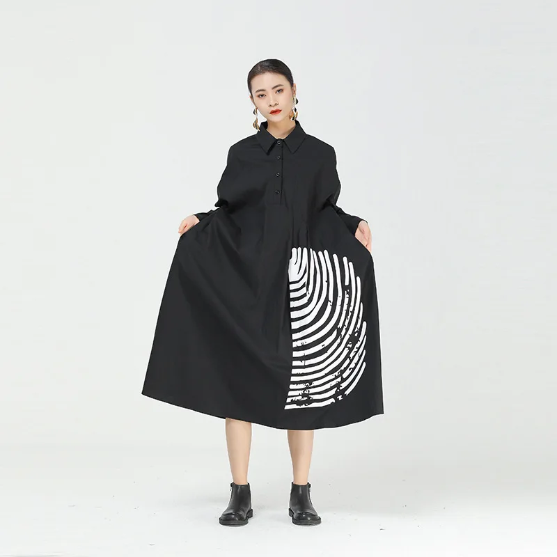 

SuperAen размера плюс оригинальный дизайн 2022 весенние свободные с высокой талией тонкие с принтом длинные женские платья-рубашки