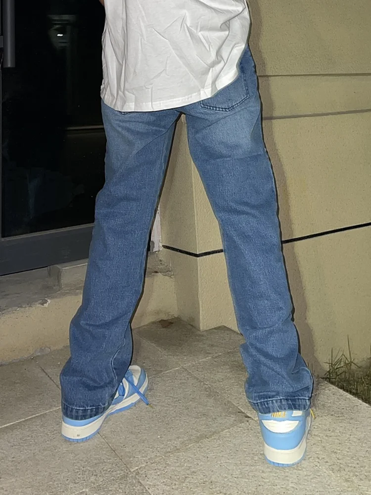 Four Seasons Men's Jeans High Street Contrast Color Letter Embroidery Trend Slim Small Straight Trousers Streetwear Ins Hot Sale