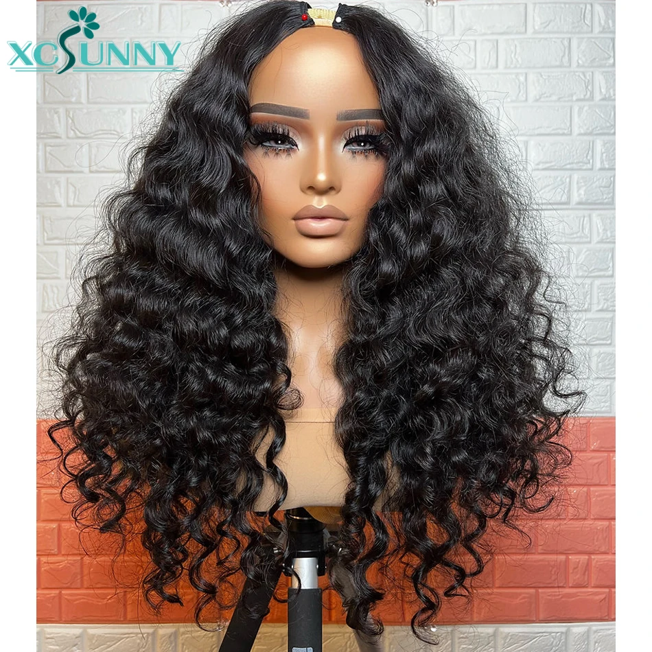 Chocolate Brown #2 Curly V Part Wig Human Hair Wigs No Leave Out Blend with Your Hair Peruvian Upgrade U Part Wig V Shape Wig
