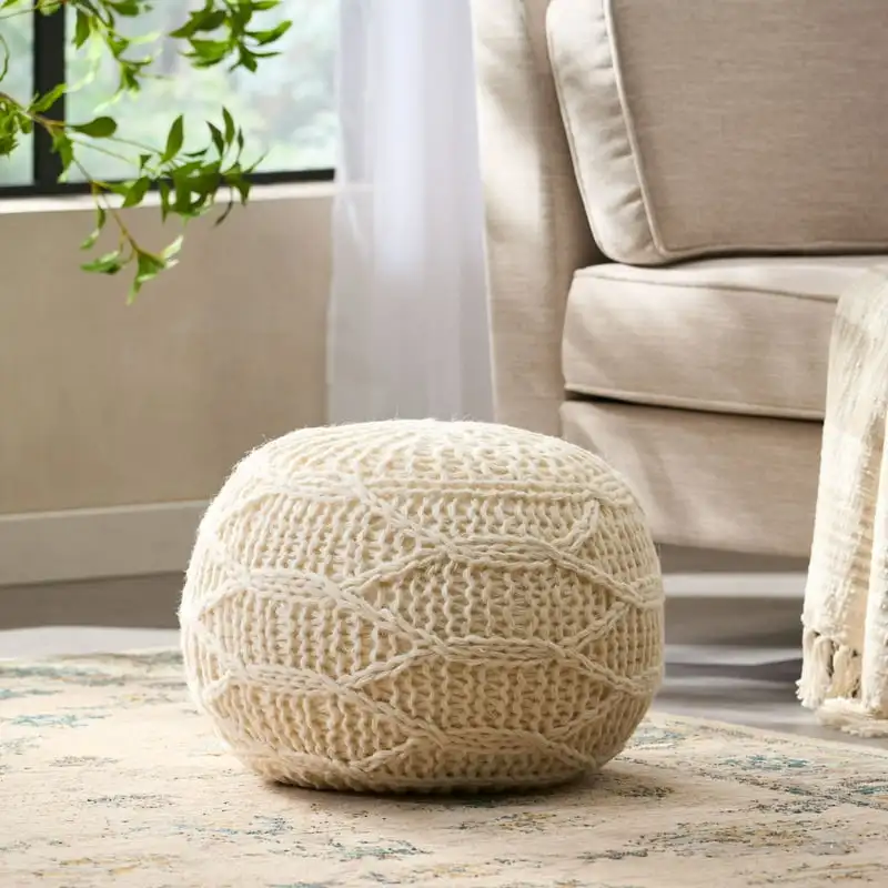 

Fabric Handmade Pouf, Cream