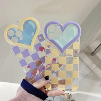 3d heart checkerboard transparent clear phone case for iphone 13 12 11 xr xs x 7 8 pro max plus mini