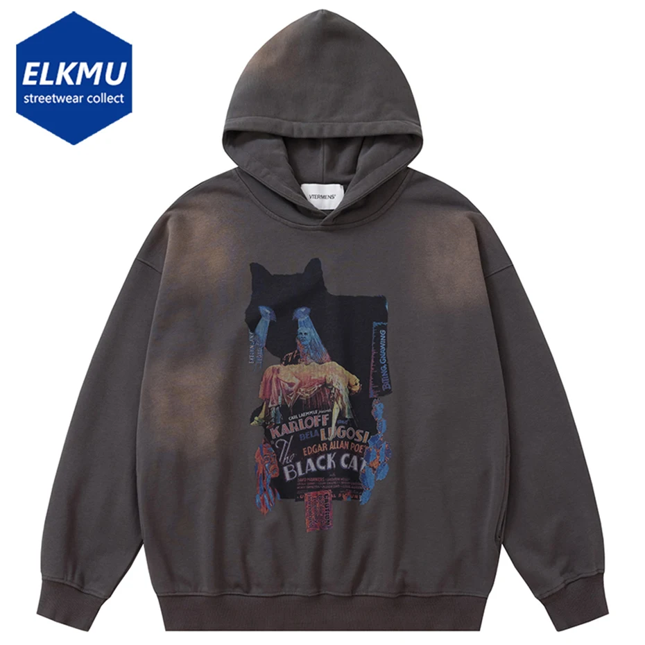 

Men Y2K Hoodie Black Cats Printed Harajuku Oversized Hip Hop Streetwear Sweatshirts 2023 Vintage Loose Casual Hoodies Pullover