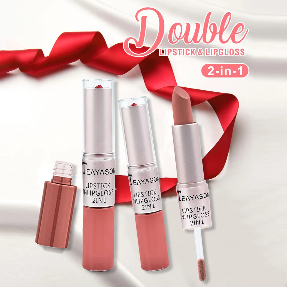 

Double Head Non-Stick Cup Matte Matte Velvet Texture Lip Gloss Two-In-One Matte Bean Paste Does Not Fade Cup Lipstick Woman Make