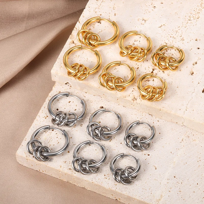 

Boho Style Stacked Small Circle Pendant Hoop Earrings For Women Ear Piercing Accessories Party Punk Piercing Jewelry Accessories