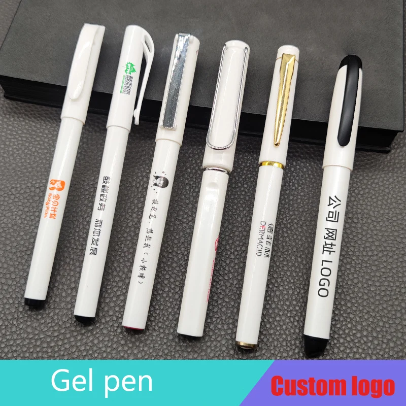 100pcs White Gel Pen Advertising Pen Customized Logo Gel Pen Signing Pen Gift Black Ink Pen Wholesale School Office Supplies