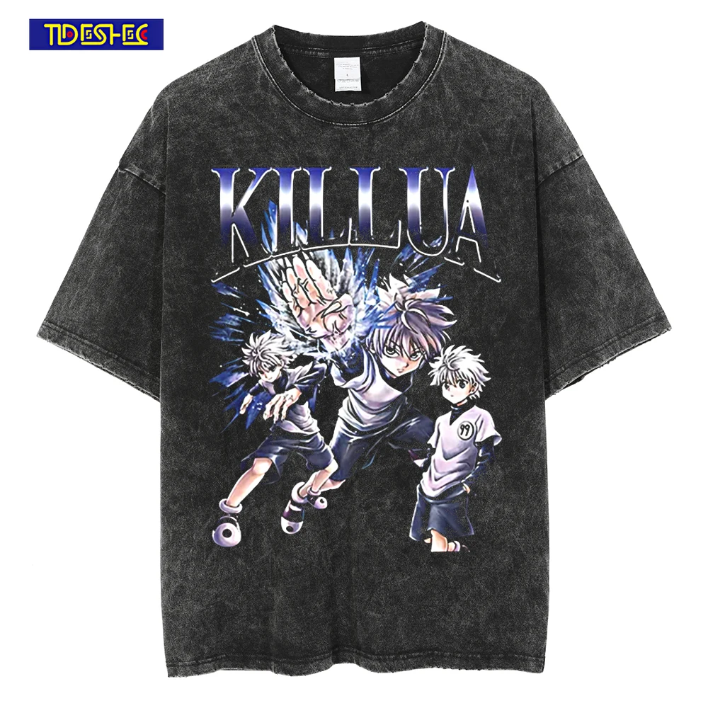 

Hip Hop Men Vintage Tshirt Japanese Anime Graphic T Shirt Men Summer Short Sleeve Streetwear Oversize Ripped Washed Tops Tees