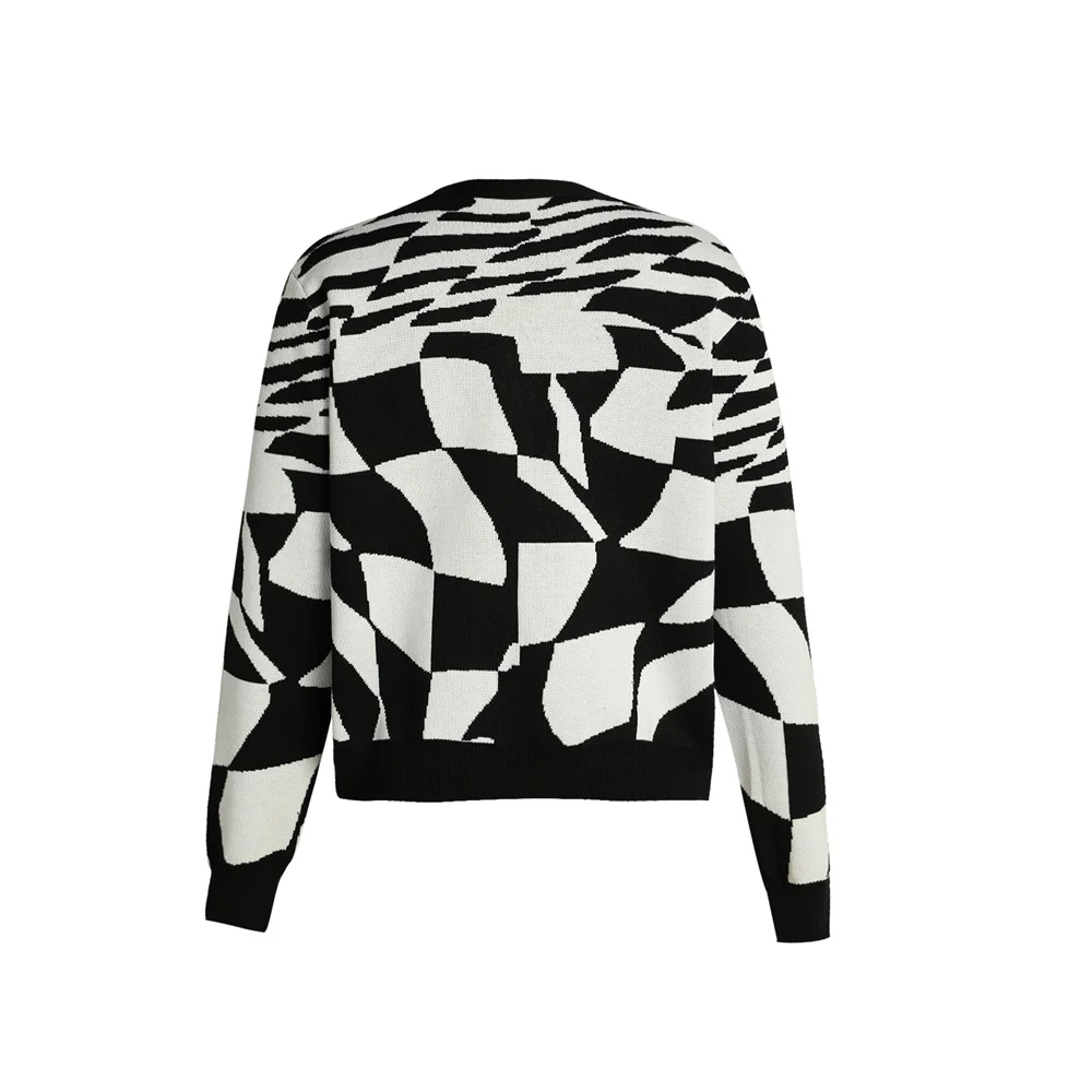 2023 Fashion Brand Sweater Men Button Cardigan Irregular Checkerboard Long Sleeve Loose Knit Sweater Argyle Couple Cardigans y2k