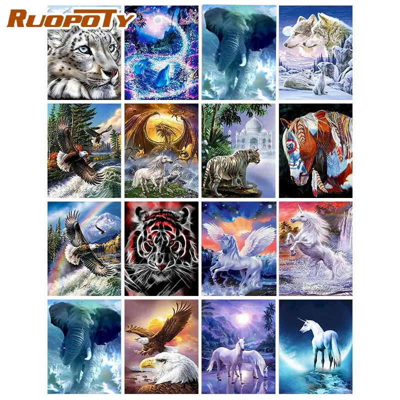 

RUOPOTY Full Square Round Drill Diamond Animals Picture Of Rhinestone Handmade Gift For Adults Kill Time