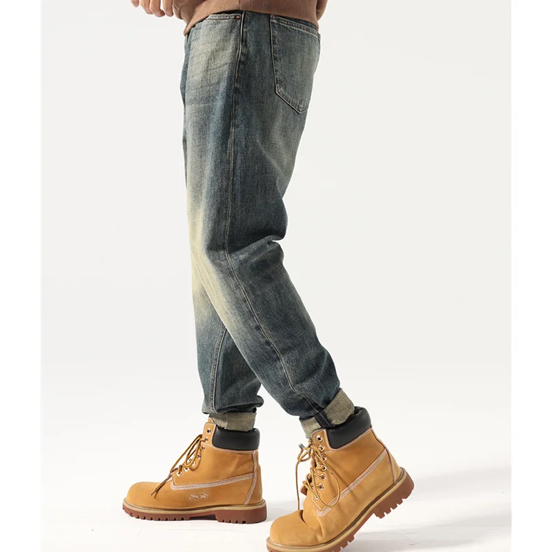 Streetwear Men New Pattern Recreational Vintage Nostalgia Blue Jeans Straight Cylinder Loose Versatile Haren Pants Autumn Female