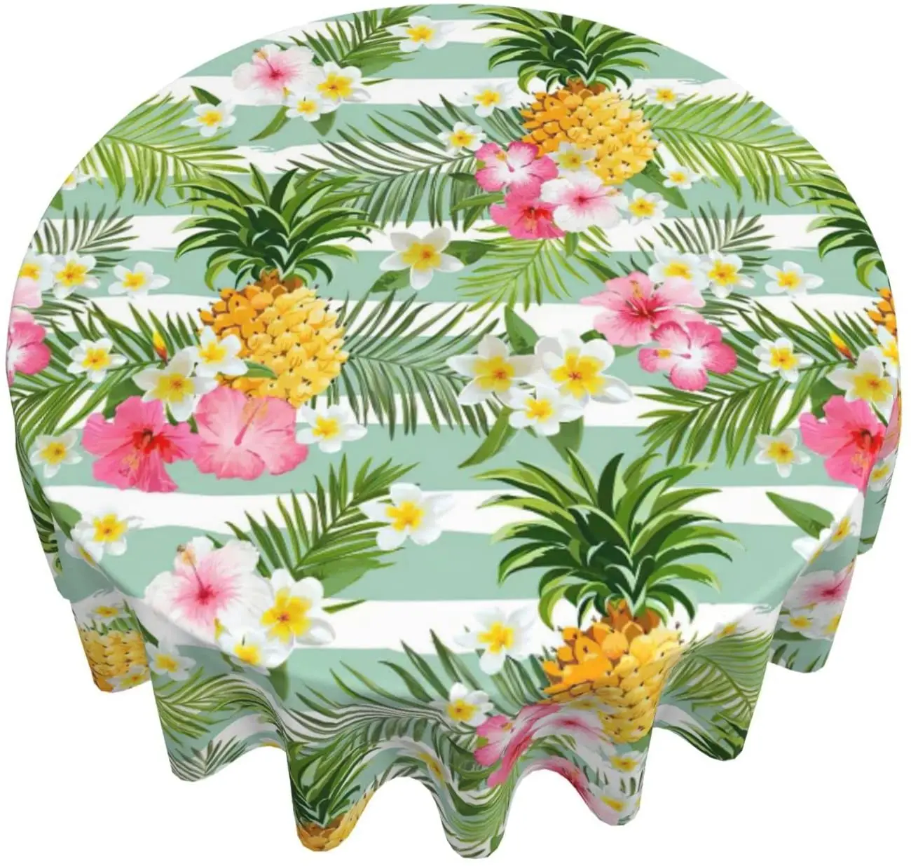 

Pineapple Tablecloth Tropical Palm Leaves and Flowers Round Table Cloths Summer Table Cover for Dining Picnic Party Decor