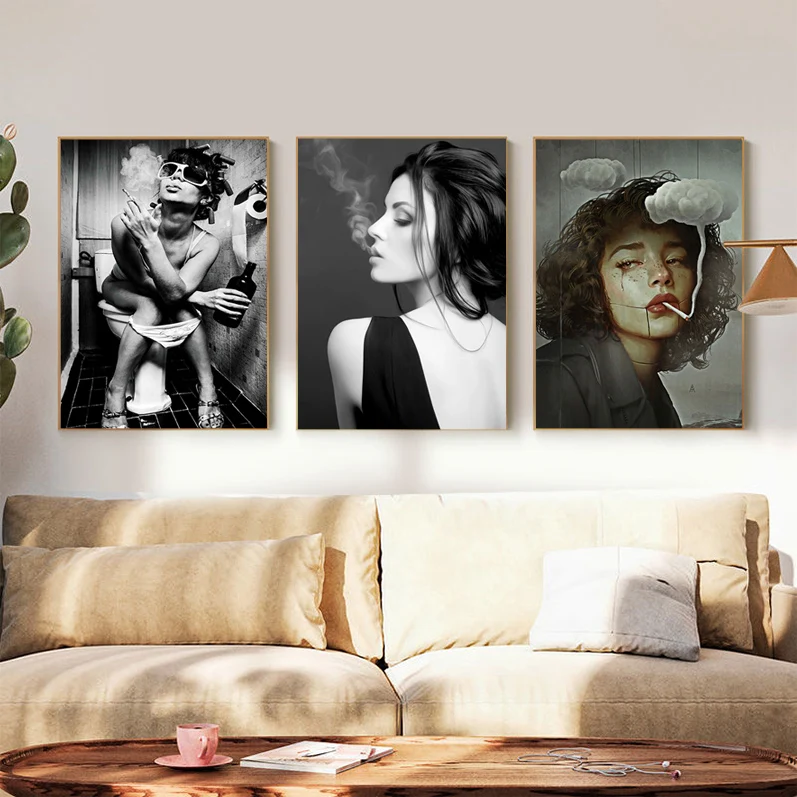 

Classical Sexy Woman Smoking DIY Sticky Poster Fancy Wall Sticker For Living Room Bar Decoration Home Decor