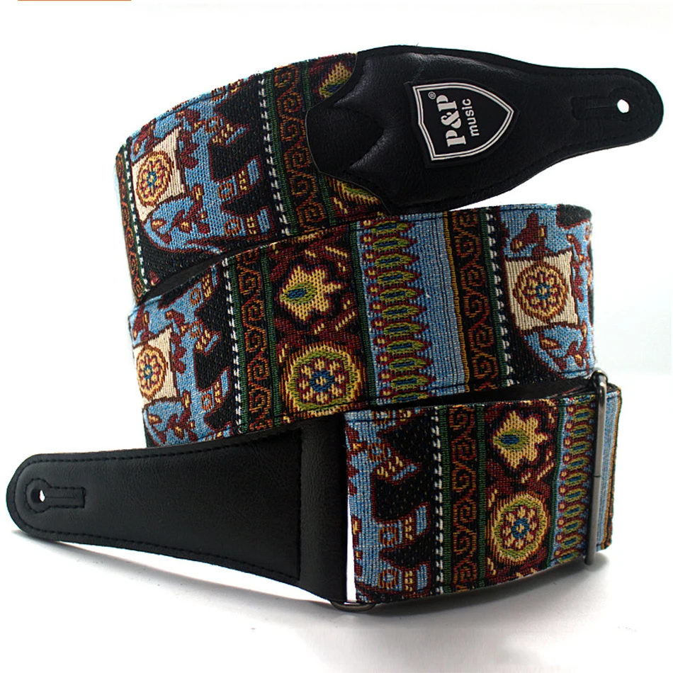 P&P Adjustable Embroidered Cotton Guitar Strap Widening and Thickening for Electric Acoustic Guitar Bass Belt