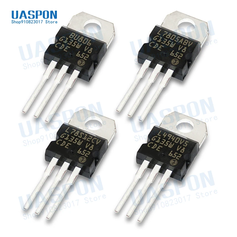 

5pcs TO-220 L78S12CV L78S12 Three Terminal Regulator L7805ABV L7805 5V 7805ABV BU806 8.0A 150-200V 60W L4940V5 L4940 5V 15A
