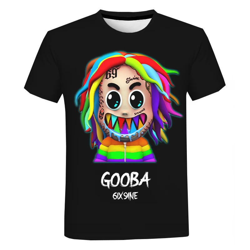 

Футболка Gooba 6ix9ine в стиле рэпера для мужчин и женщин, модные футболки большого размера для детей, мальчиков и девочек, забавные мультяшные футболки, топы, мужская одежда