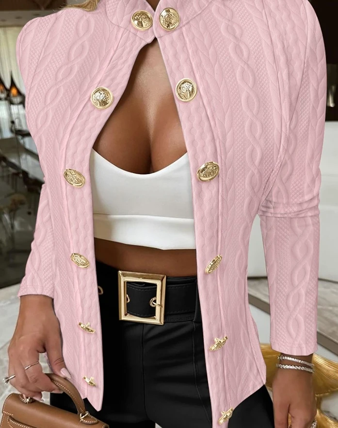 Женская модная темпераментная куртка с воротником-стойкой и длинными рукавами