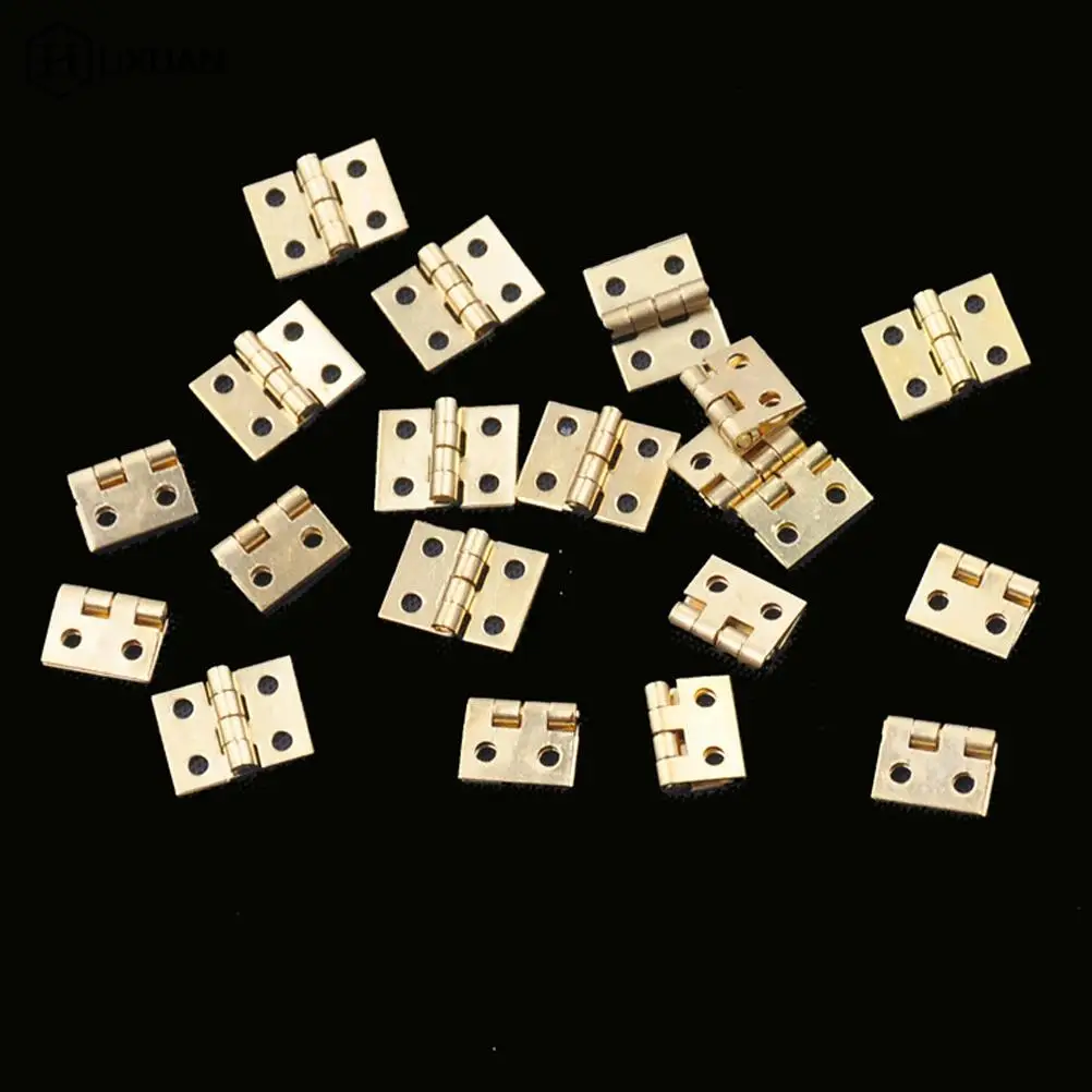 20pcs Cabinet Door Hinges Brass Plated Mini Hinge Small Decorative Jewelry Wooden Box Furniture Accessories 1cm *0.8cm