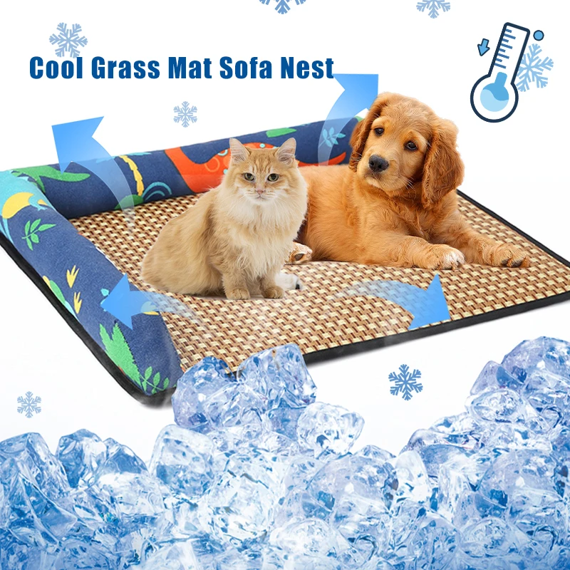 For Dogs Cats Puppy Kitten Cool Mat Pet Blanket Grass Materi
