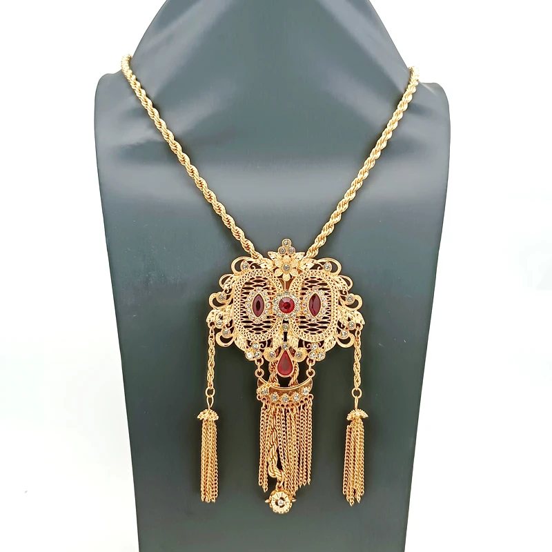 

Moroccan Wedding Dress Shoulder Chain Women's Back Chain Arab Wedding Jewelry Jewelry Bridal Necklace Gold Plated Tassel Pendant