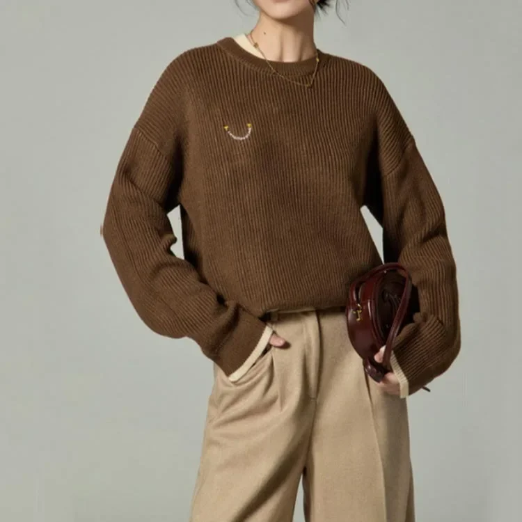 Maillard двухсекционный свитер с круглым вырезом женский пуловер зима 2024 свободный