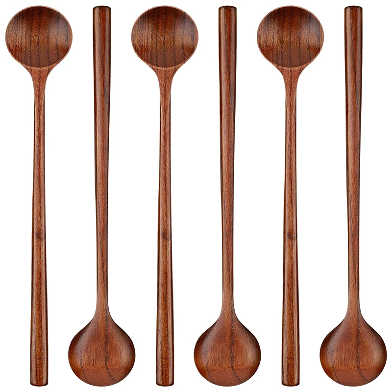 

Handle Round Spoons Korean For Mixing Long Soup Pieces Long Stirring 6 Spoons Soup Spoons Style Wooden Cooking Kitchen