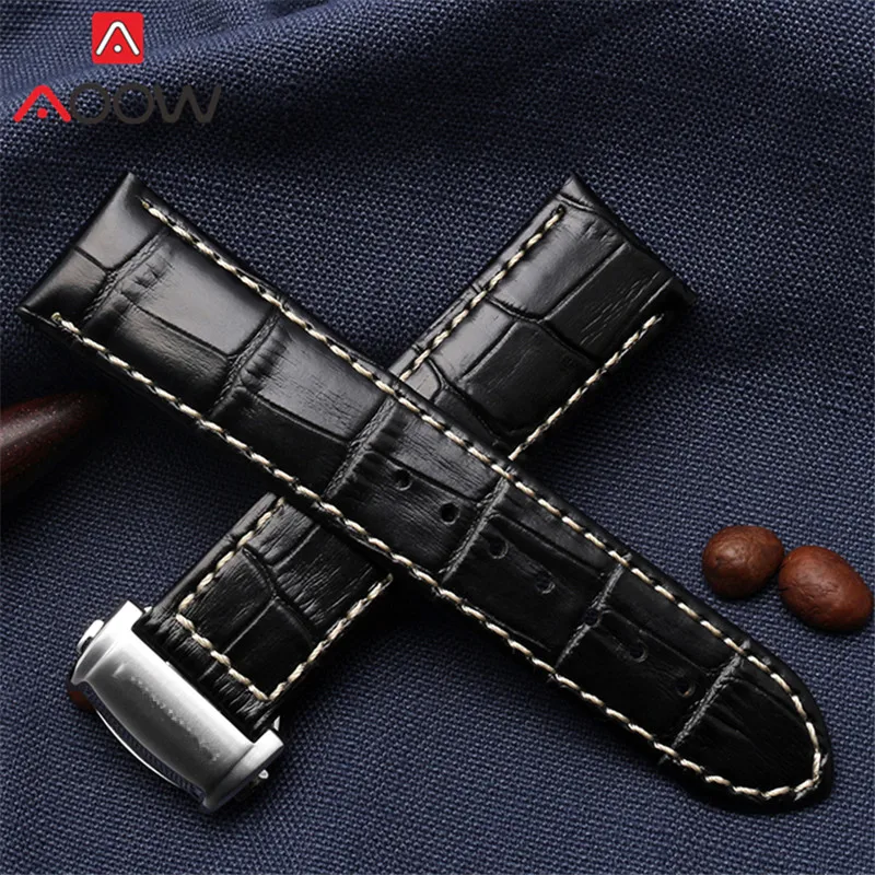 Genuine Leather Strap 20mm 22mm Stainless Steel Folding Buckle Men Replacement Bracelet Watch Band for Hamilton Khaki Aviation