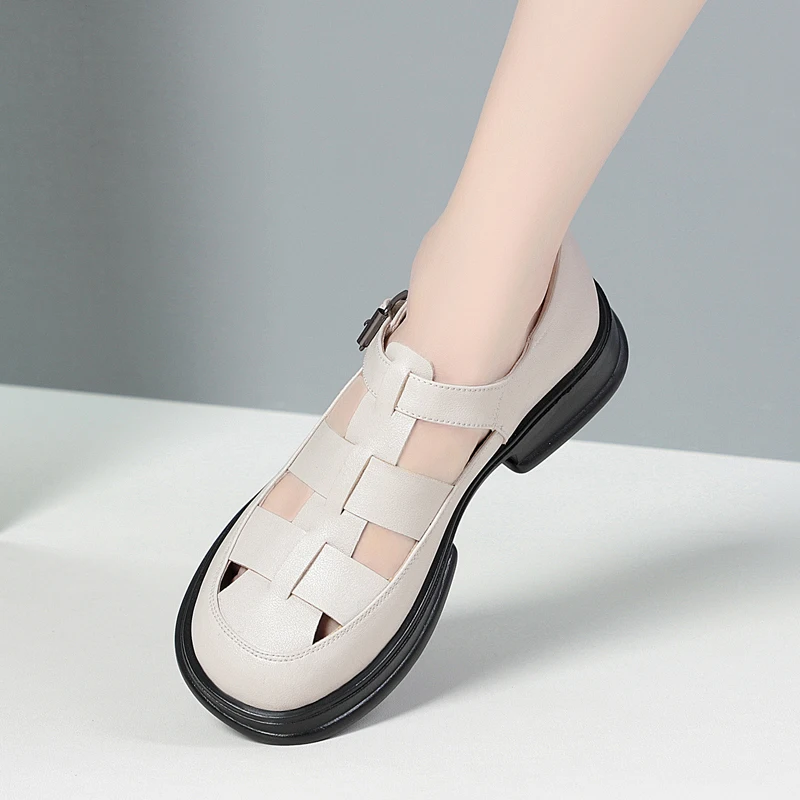 AIYUQI Roman Sandals Women Spring 2023 New Genuine Leather Women's Sandals Openwork Platform Female Gladiator Sandals