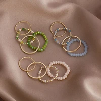 4pcs summer crystal bead rings set for women bohemia fresh colorful beads finger rings stretch rope 2022 korean fashion jewelry