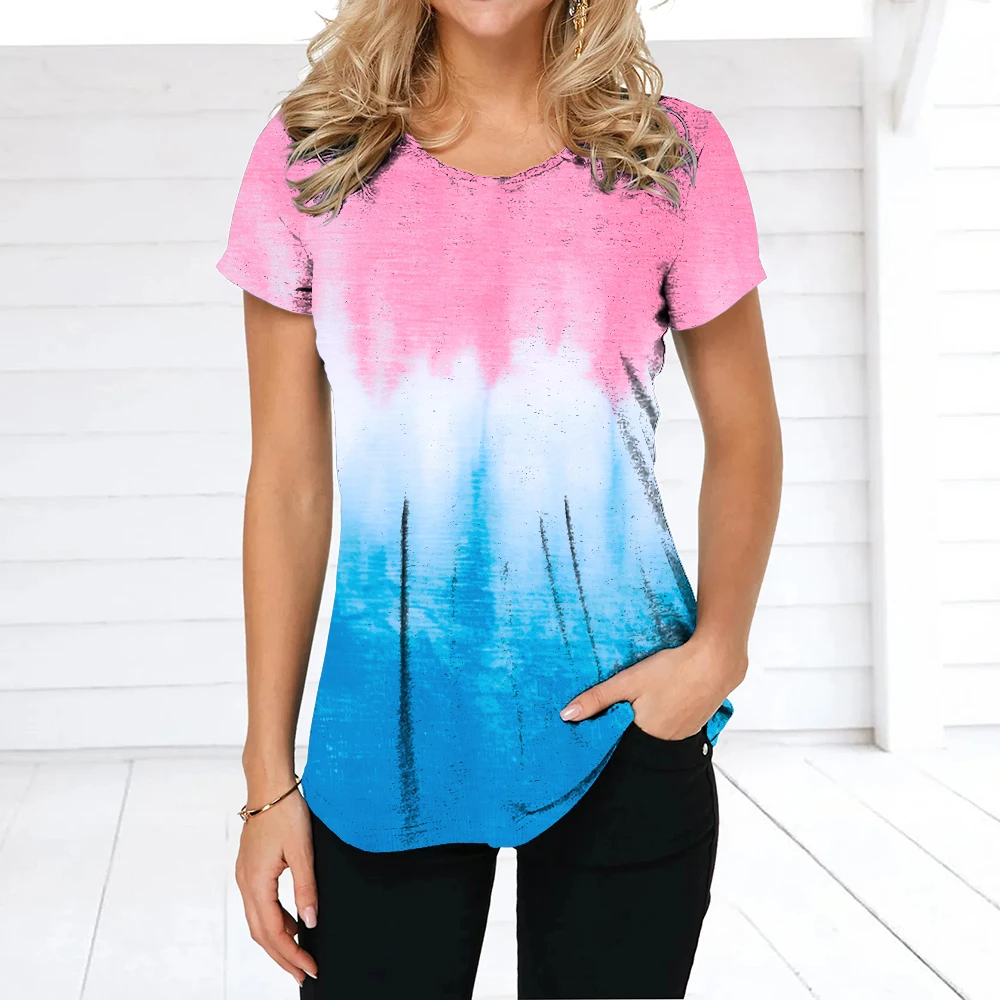 

Tie Dyed 3d Women'S T-Shirt Summer O-Neck Top Street Dress Harajuku Gradient Print Personalized T-Shirt Fashion Women Clothing