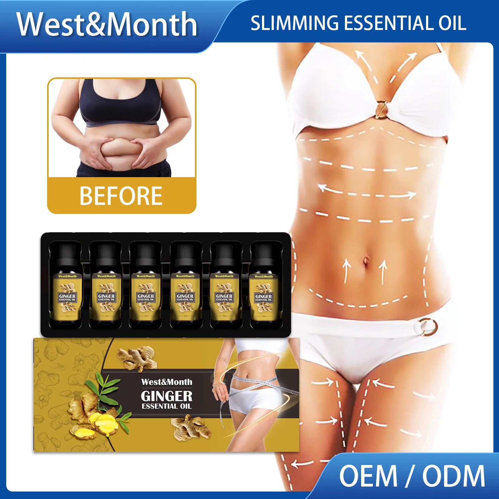 West&ampMonth Natural Ginger Oil Lymphatic Drainage Therapy Anti Aging Plant Essential Promote Metabolism Full Body Slim Oils |