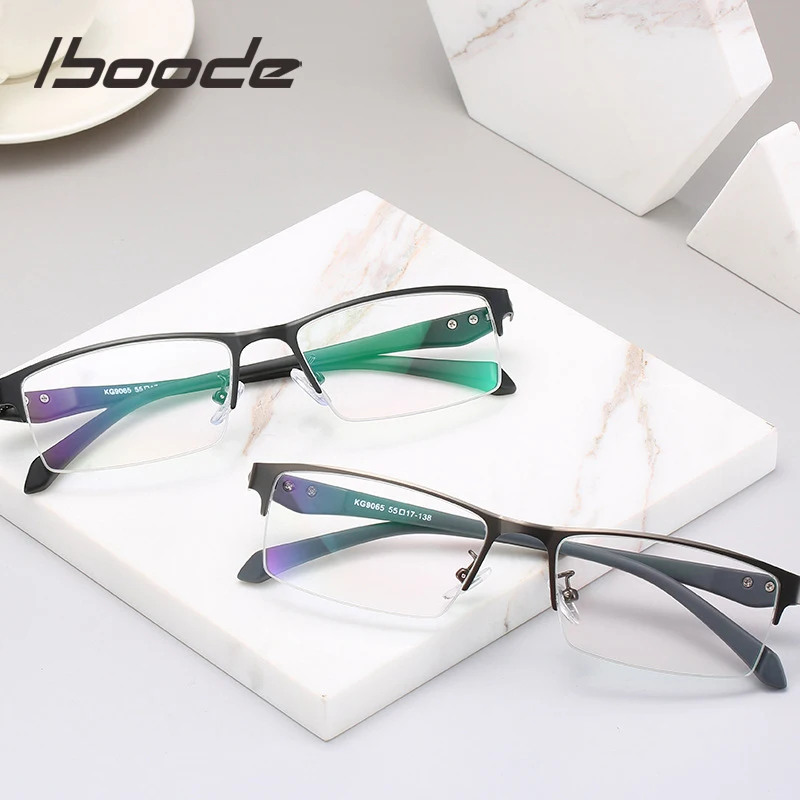 

iboode Myopia Glasses With Diopter Women Men Student Half Frame Myopic Farsighted Glasses