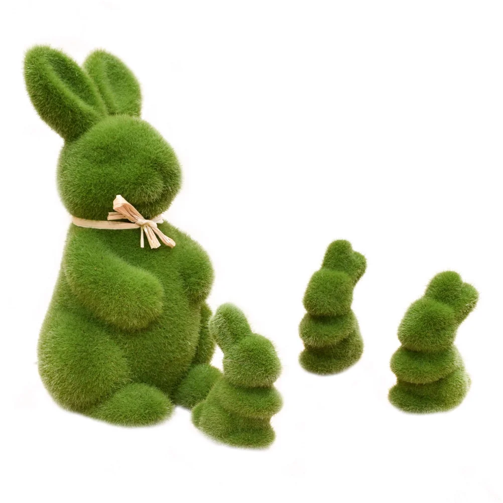 4 Pcs Bunny Stuffed Animals Flocked Statue Cake Ornament Figurines Easter Rabbit Decoration Green Home Simulated