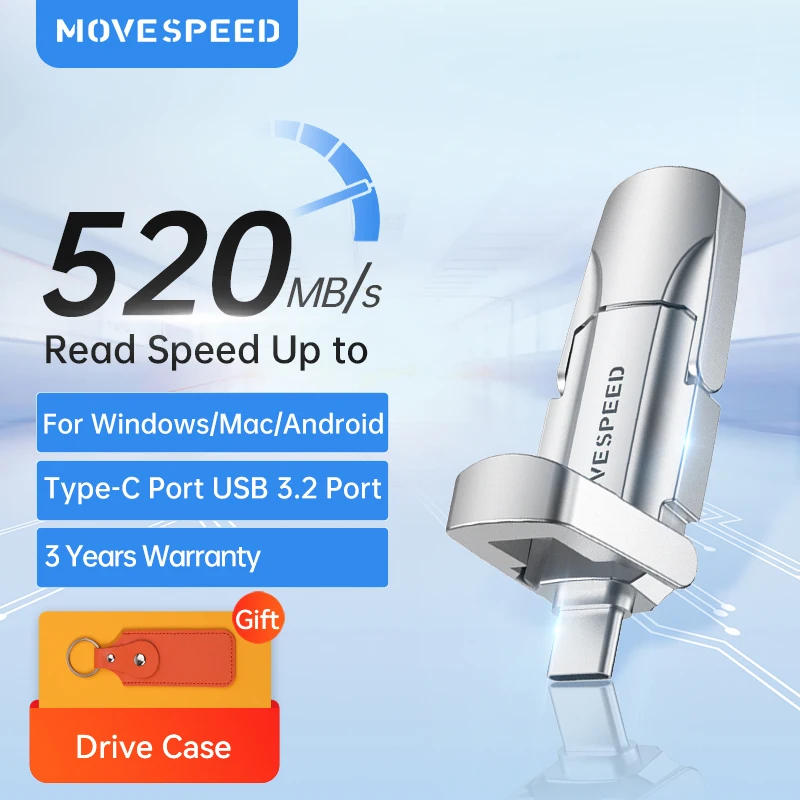 

MOVESPEED USB 3.2 Pendrive 520MB/s AES256 Encryption Solid State USB Type C Gen 2 Flash Drive 512GB 256GB 128GB for Data Safe