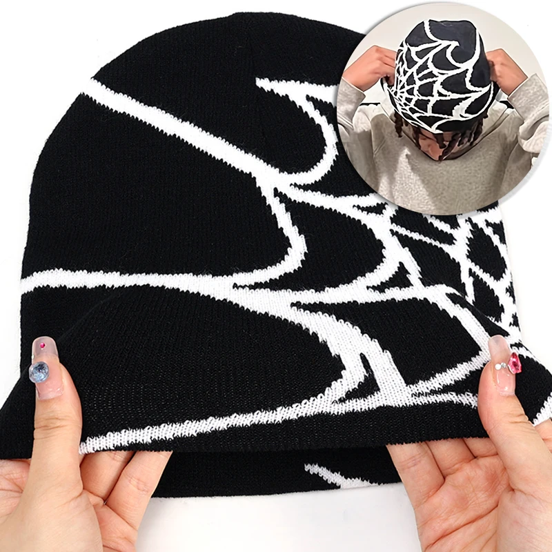 

Женская вязаная шапка Goth Spider Web Y2K, винтажная вязаная теплая шапка унисекс в стиле хип-хоп, эластичная трикотажная шапка для мужчин и женщин