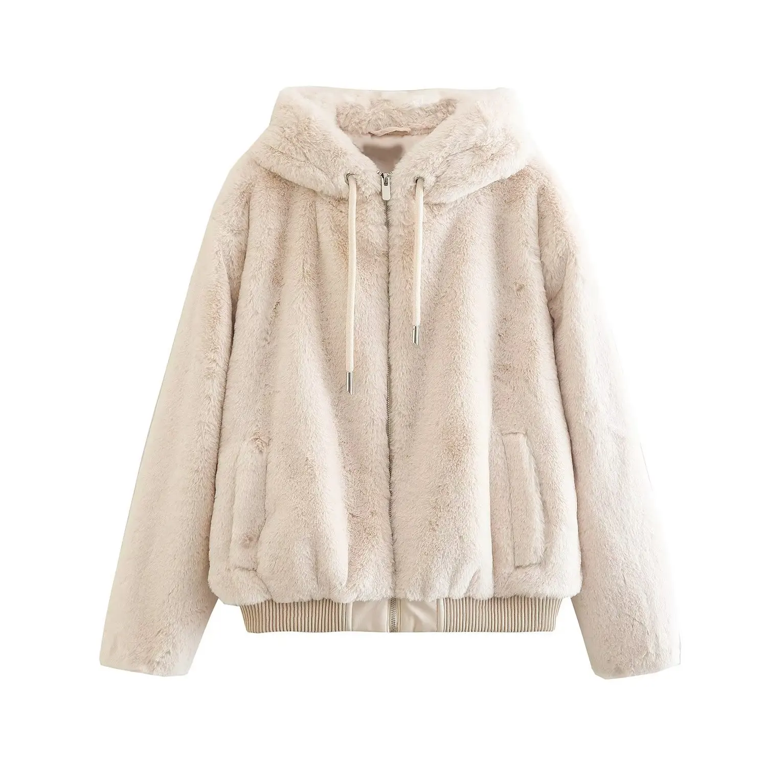 2023 New Winter New Women Cashmere Soft Fur Hooded Jacket Elastic Streetwear Harajuku Coat Winter Faux Fur Zipper Parka