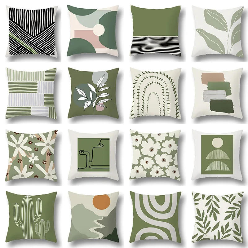 Modern Home Decoration Green Style Pillow CoverPlant Abstract Car Seat Home Sofa Cushion Holding Pillow Case
