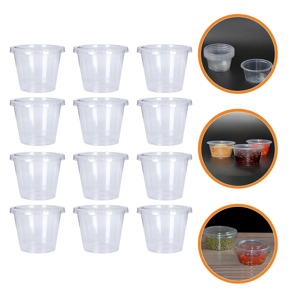 

100pcs Plastic Disposable Cups Clear Sauce Cups Clear Condiment Cups with Lids