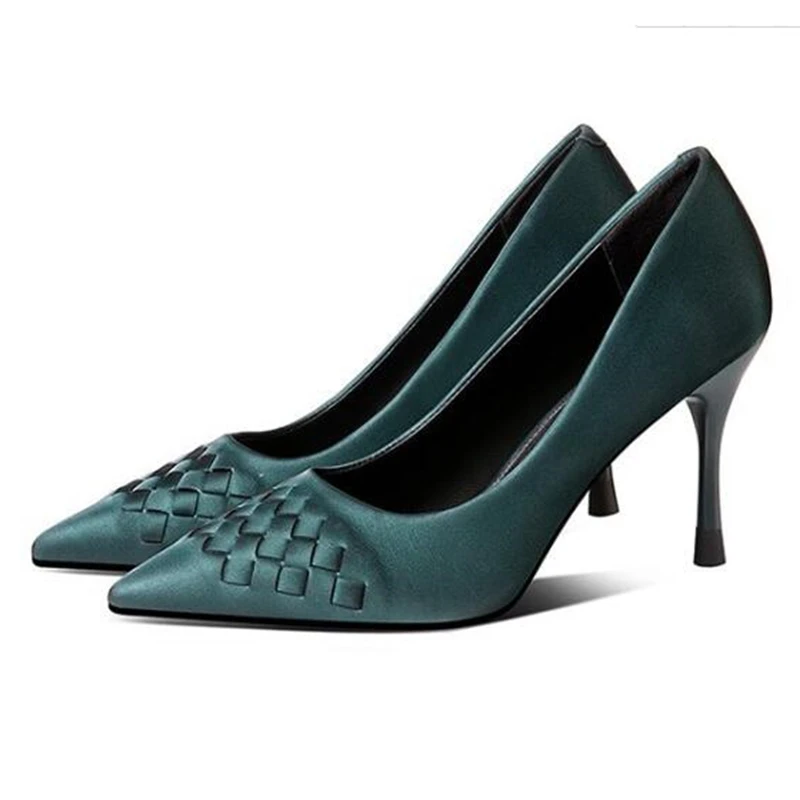 

Sexy Silk Weave Women Pumps Green Pointed Toe High Heels Single Shoes Elegant Lady Party Dress Zapato Mujer Sapatos Feminino