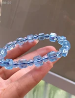 genuine natural blue aquamarine clear cube beads bracelet 8 2mm women men fashion brazil stretch aquamarine jewelry aaaaa